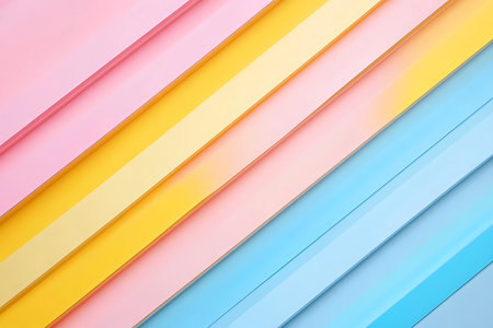 A vibrant yet soothing abstract pattern featuring diagonal stripes of soft pastel colors. Shades of pink yellow and blue create a gentle gradient perfect for design backgrounds.の素材