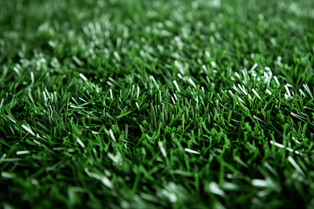 Detailed macro view of lush green grass blades, creating an abstract and blurry nature background. Perfect for conveying growth, outdoors, and organic textures.の素材