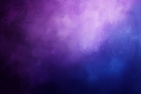 A visually appealing abstract background featuring a gradient of purple and blue tones transitioning into a mosaic-like pattern with subtle light flares and textured squares.の素材