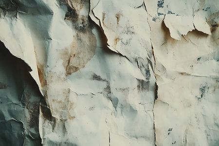 Detailed abstract view of layered surfaces with peeling paint, showcasing a complex texture and muted color palette. Ideal for artistic backgrounds and design elements.の素材