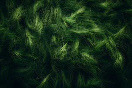 Abstract nature photography capturing the detailed textures and organic forms of lush green leaves. The image evokes a sense of growth and natural beauty with its interplay of light and shadow.の素材