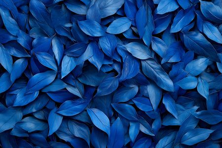 An abstract, close-up view of vibrant deep blue foliage creating a textured, organic pattern. Ideal for backgrounds, design elements, and nature-inspired themes.の素材