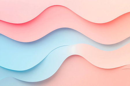 Experience tranquility with this abstract background featuring flowing waves of gentle peach and refreshing blue tones. The layered design adds depth and a soothing visual appeal, perfect for various digital applications.の素材