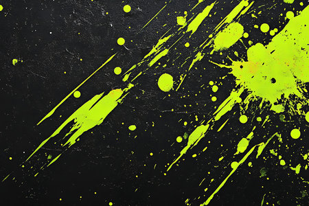 Explosive bursts and streaks of bright neon yellow paint create a dynamic abstract background. This energetic composition evokes a sense of creativity and artistic freedom with its fluid motion.の素材