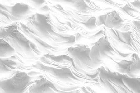 This abstract image features a seamless texture of smooth, undulating waves in pure white, creating a sense of depth and motion with subtle play of light and shadow.の素材
