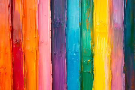 A close-up view showcasing a colorful assortment of wooden craft sticks arranged vertically, presenting a rainbow of hues for art and hobby activities.の素材