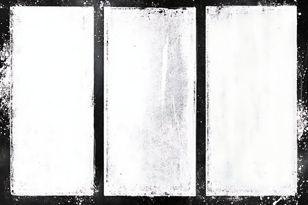 This image features three rectangular panels with a distressed, textured appearance and grunge-like edges, offering a raw, artistic aesthetic for diverse design applications.の素材