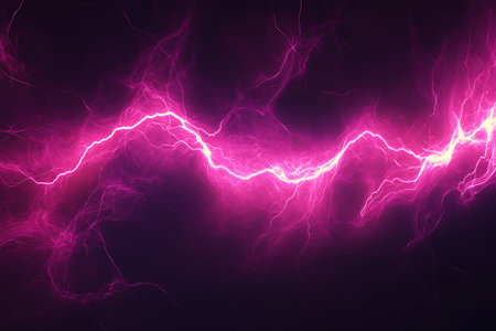 A powerful and dynamic abstract representation of a vibrant pink lightning bolt energy surge. The electric spark glows with intense power, creating a mesmerizing visual effect.の素材
