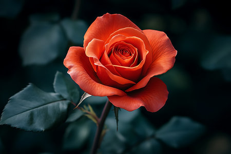 A striking orange rose unfurls its petals, showcasing the intricate beauty of nature. This bloom symbolizes passion and romance, perfect for adding warmth and elegance to any visual.の素材