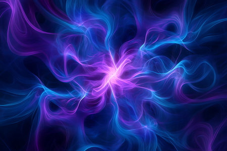 An awe-inspiring abstract depiction of a vibrant nebula. Swirling blues and purples converge towards a bright pink energetic core, evoking cosmic power and mystery.の素材