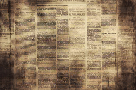 This image features a heavily textured background resembling aged paper with elements of faded vintage newspaper text. The muted colors and subtle details create a sense of history and nostalgia.の素材
