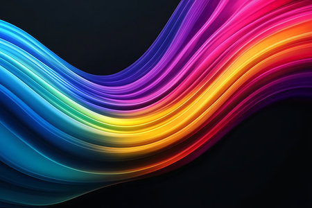 Experience a mesmerizing cascade of colors. This abstract image features a dynamic swirl of rainbow hues, creating a sense of movement and energy against a deep backdrop.の素材