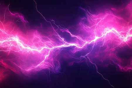 Captivating abstract image featuring a bright white lightning bolt surrounded by swirling vibrant pink energy and dark celestial tones, evoking power and cosmic phenomena.の素材
