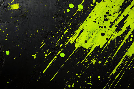 Abstract digital art featuring vibrant neon yellow splatters and bold streaks across a dark, textured backdrop. This energetic design evokes movement and artistic expression for modern projects.の素材