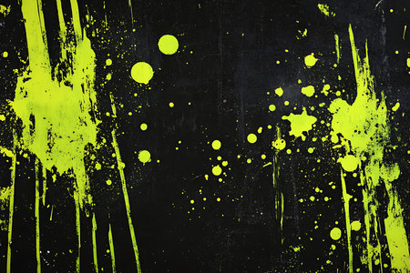 Dynamic abstract art featuring neon yellow paint splatters and drips creating a vibrant, energetic texture. Perfect for modern graphic design backgrounds and creative projects.の素材