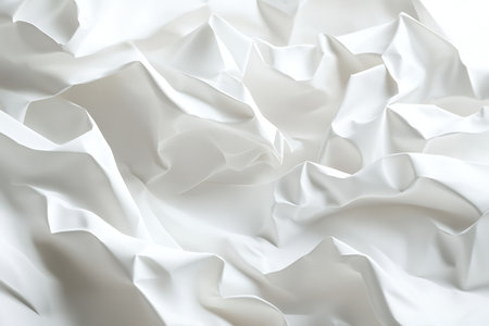 A close-up abstract view of a white surface with intricate folds and shadows. The texture suggests crumpled paper or fabric, offering a sense of organic depth and subtle light play.の素材