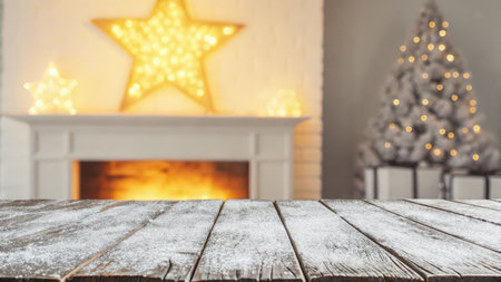 Experience the magic of Christmas with a roaring fireplace, sparkling tree, and gifts waiting to be opened. A perfect festive backdrop for your holiday memories.の素材