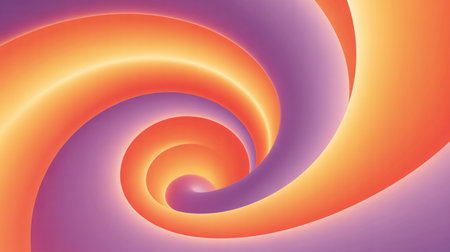 A vibrant abstract swirl of smooth gradient bands in orange purple and yellow. The curves create a sense of depth and motion with soft glowing edges.の素材