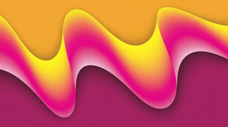Abstract wavy ribbon with smooth gradient transitions from yellow to pink to orange and magenta. Soft shadows create depth.の素材