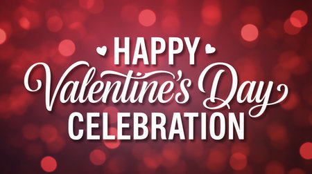 Happy Valentines Day celebration text with red bokeh backgroundの素材