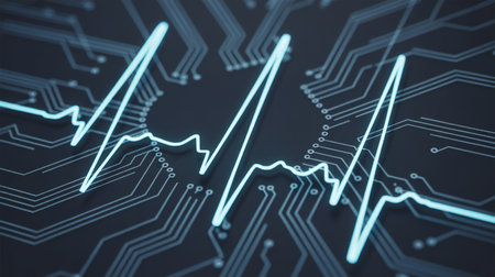 A digital heart rate monitor with a circuit board backgroundの素材