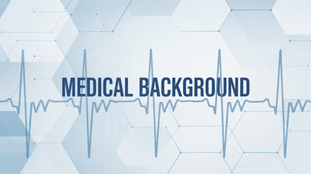 Hexagonal pattern with heartbeat line and medical background textの素材