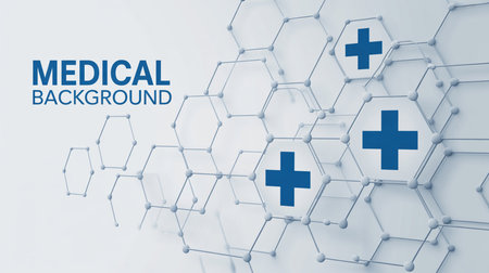 Medical background with molecular structure and plus signsの素材