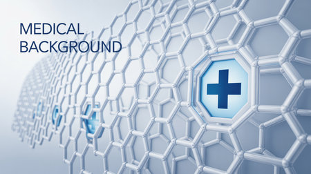 Hexagonal pattern with a medical cross symbol in the centerの素材