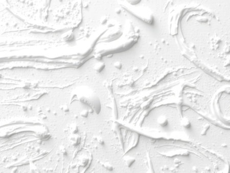 A close-up view of white thick paint or cream with various smears, strokes, and textures visible. The surface appears to been manipulated with a brush or tool, creating a raised and uneven.........の素材