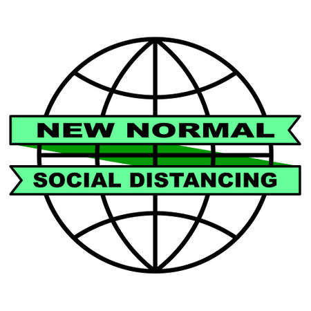 New Normal Ribbon Campaign is surrounding the Globe. Perfect for healthcare, sticker, poster, sign, hospitality, awareness, social distancing, prevention, lifestyle, etc.のイラスト素材