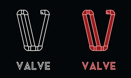 Letter V Initial  shaped from Bended Pipes. Fit for business, icon, identity, company , card, architecture, water related, etc.のイラスト素材