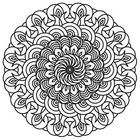 Mandala graphic with black line pattern on white background. Perfect for coloring book, wall art, wallpaper, background, etc..のイラスト素材