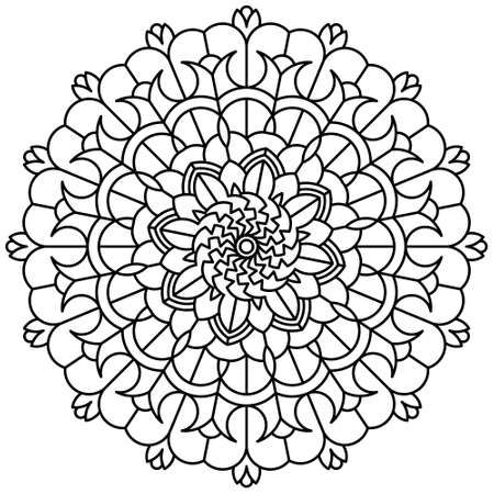 Mandala graphic with black line pattern on white background. Perfect for coloring book, game, kid, school, wall art, wallpaper, background, etc..のイラスト素材