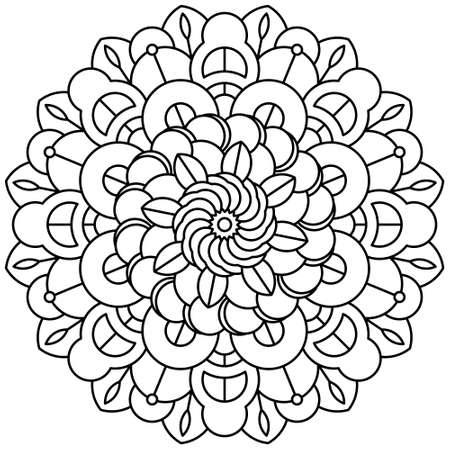 Mandala graphic with black line pattern on white background. Perfect for coloring book, game, kid, school, wall art, wallpaper, background, etc..のイラスト素材
