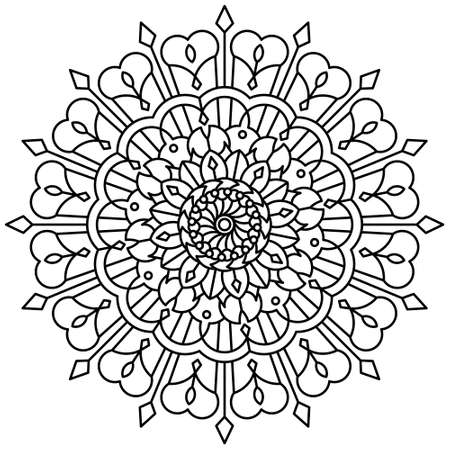 Mandala graphic with black line pattern on white background. Perfect for coloring book, game, kid, school, wall art, wallpaper, background, etc..のイラスト素材