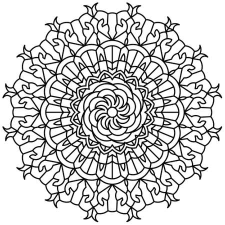 Mandala graphic with black line pattern on white background. Perfect for coloring book, game, kid, school, wall art, wallpaper, background, etc..のイラスト素材