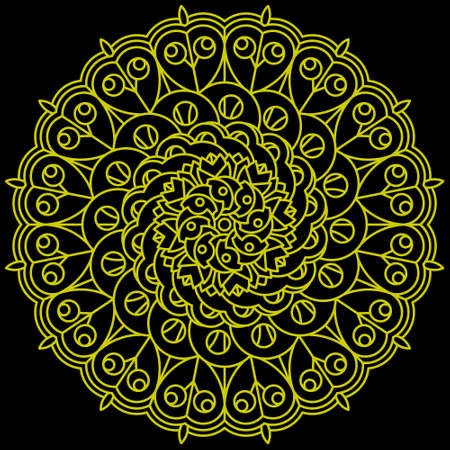 Golden Mandala with black background. Perfect for packaging, greetings, promotion, background, printing, wall art, etc.のイラスト素材