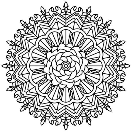 Mandala graphic with black line pattern on white background. Perfect for coloring book, game, kid, school, wall art, therapy, background, etc..のイラスト素材