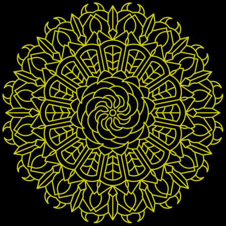 Golden Mandala with black background. Perfect for packaging, greetings, promotion, background, printing, wall art, etc.のイラスト素材