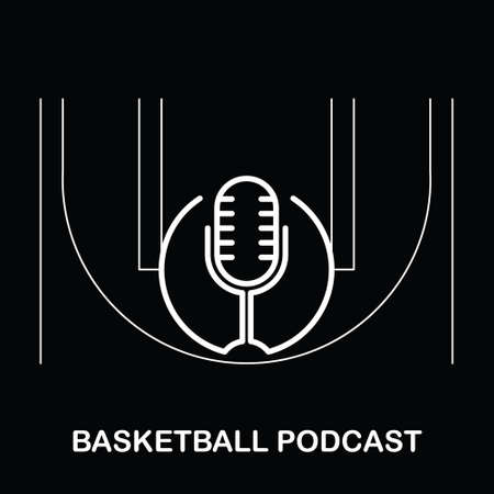 Basketball Podcast Sport Logo Design Isolated on A Black Backgroundのイラスト素材