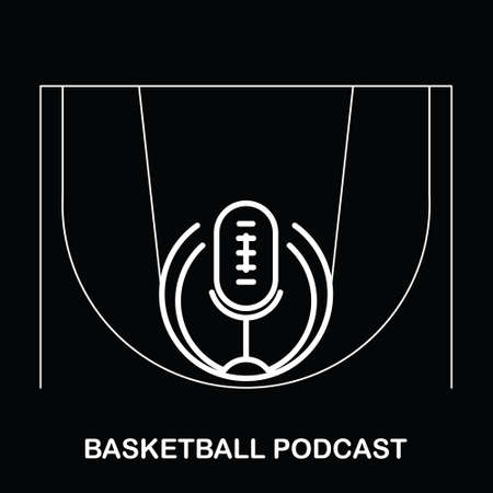 Basketball Podcast Sport Logo Design Isolated on A Black Backgroundのイラスト素材