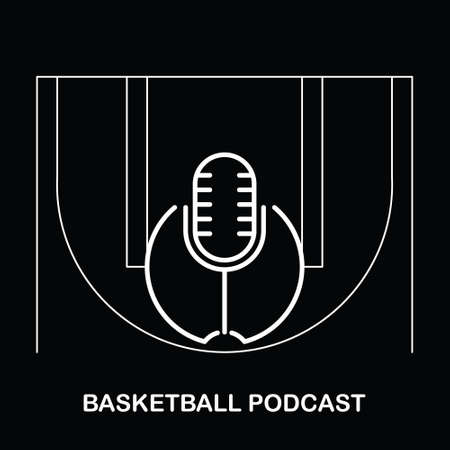 Basketball Podcast Sport Logo Design Isolated on A Black Backgroundのイラスト素材