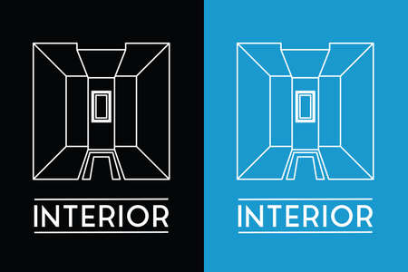 Logo Design for Architectural or Interior Company. A 3 dimensional picture of a living room with drop ceiling, carpet on the floor and wall decorのイラスト素材