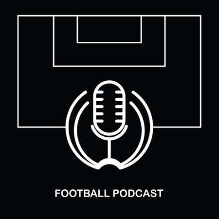 Football or Soccer Podcast Sport Logo Design Isolated on A Black Backgroundのイラスト素材