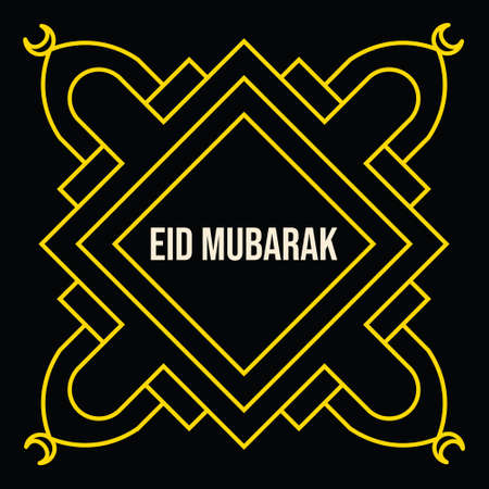 Islamic gold pattern ornament for Eid Mubarak greeting card. Vector in line art style with space for textのイラスト素材