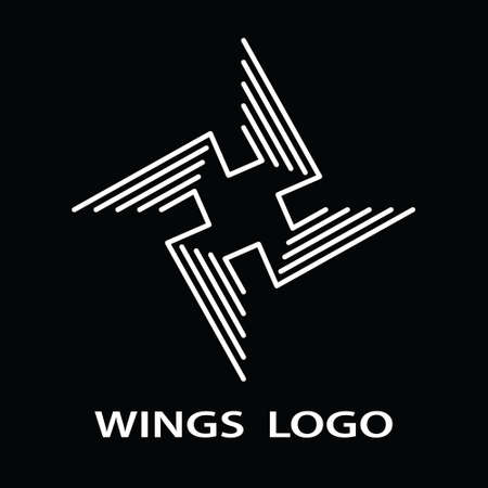 Star-shaped logo design from stripes that form 4 circled wings isolated on black backgroundのイラスト素材