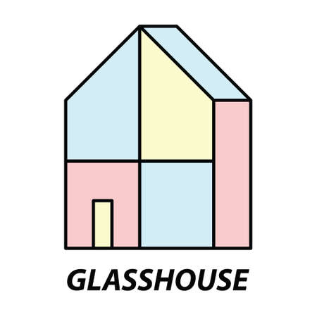Simple logo design of a glasshouse in a fine line-art style for conservatory or plantation.のイラスト素材