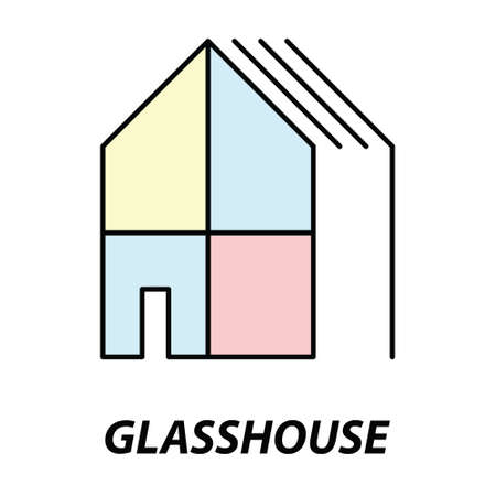 Simple logo design of a glasshouse in a fine line-art style for conservatory or plantation.のイラスト素材