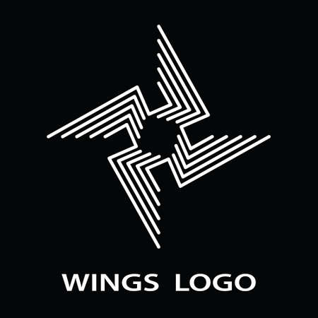 Star-shaped logo design from stripes that form 4 circled wings isolated on black backgroundのイラスト素材