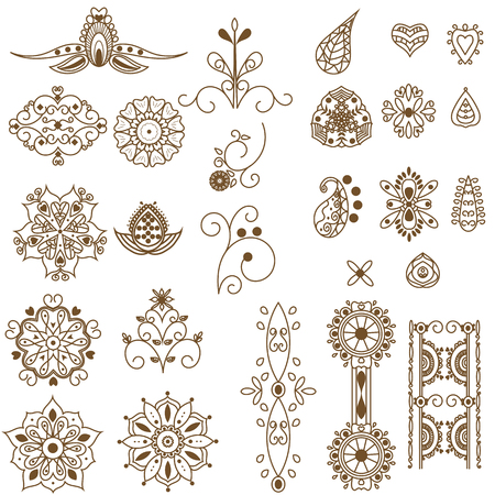 Henna tattoo doodle vector elements on white backgroundのイラスト素材